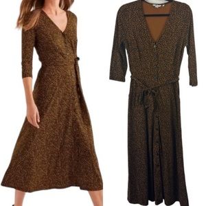 BODEN MIDI Fleur Dress Leopard Button Down Stretch Jersey Knit  US 6 LONG 6L